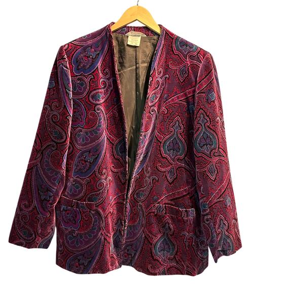 Vintage Tan Jay Velour Velvet Long Blazer Paisley Pockets Size 18W Made in USA - Picture 1 of 8